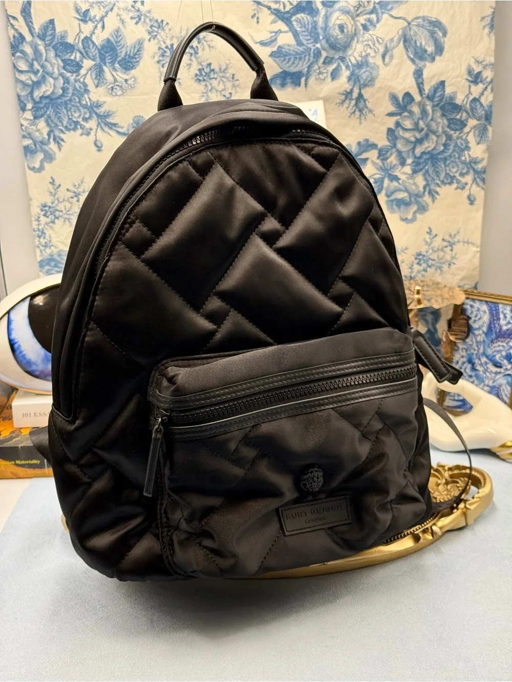 🆕 KURT GEIGER LONDON 🧿 NWOT Recycled Nylon Drench Zip Backpack, Black Nylon